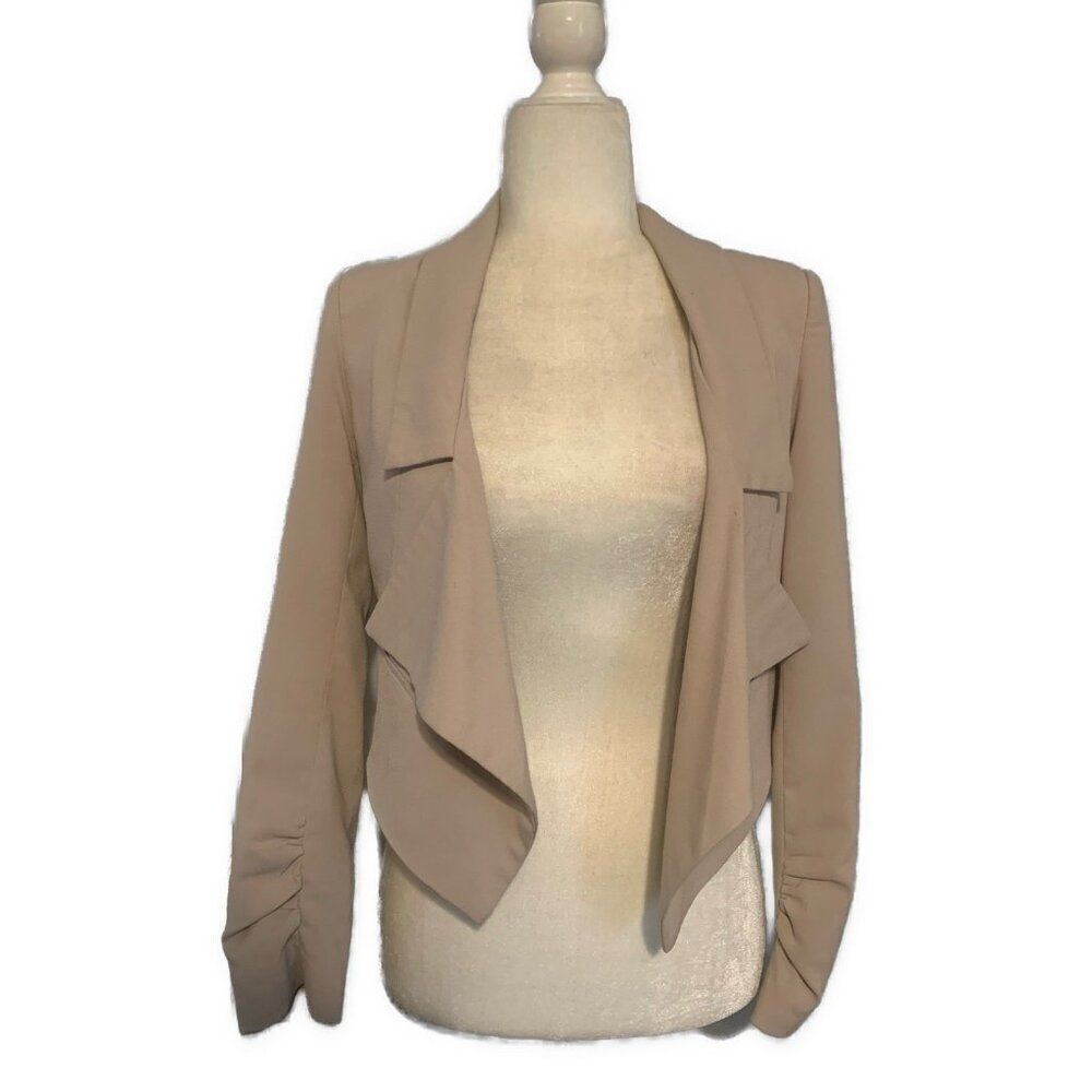 Foreign Exchange Womens Solid Beige Long Sleeve Crop Blazer Jacket Small